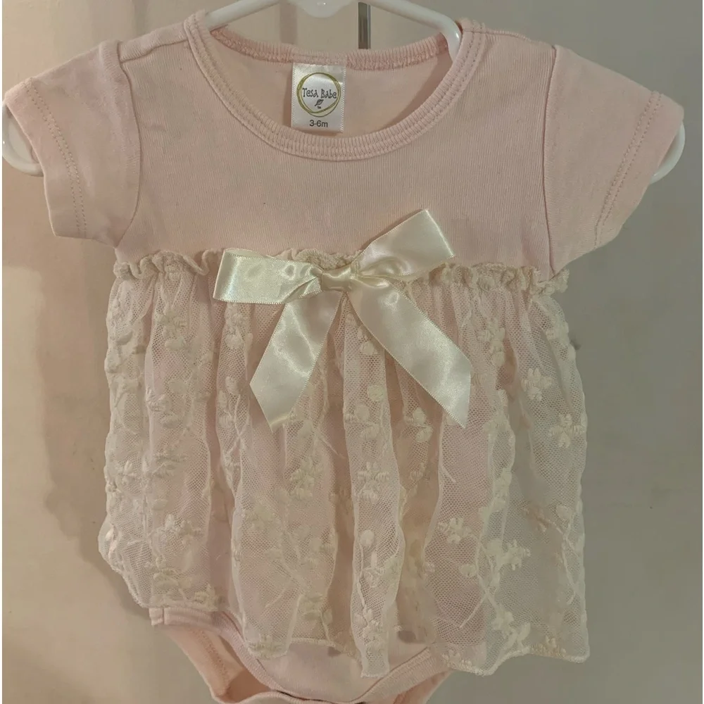 Tess Babe Pink and Lace Onesie Size 3-6 months